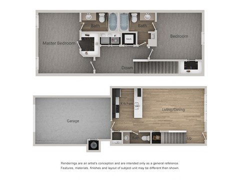 Floor plan for 2 beds, 2.5 baths, 1182 sqft